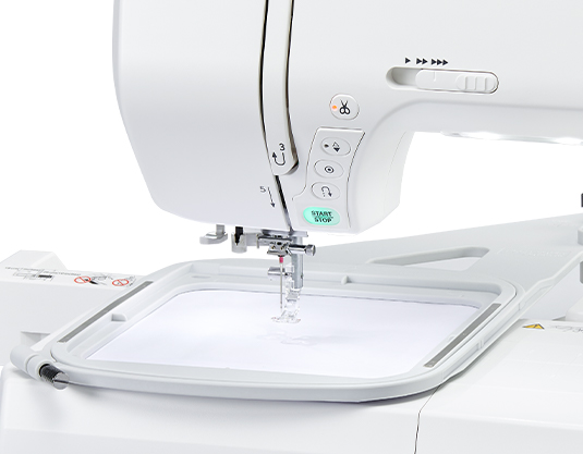 The large embroidery area on the Janome MC9850